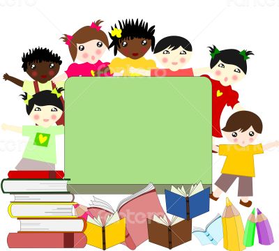 Children of different races near a school board