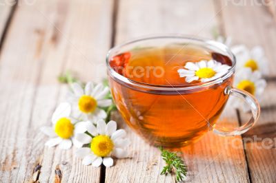 cup of tea with chamomile flowers 