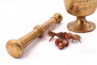 The Hazelnut and in the leaf old metal nutcracker