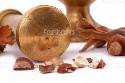 The Hazelnut and in the leaf old metal nutcracker