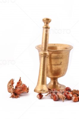 The Hazelnut and in the leaf old metal nutcracker