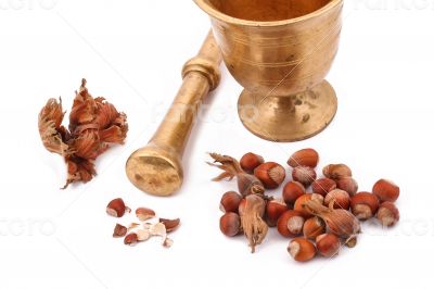 The Hazelnut and in the leaf old metal nutcracker