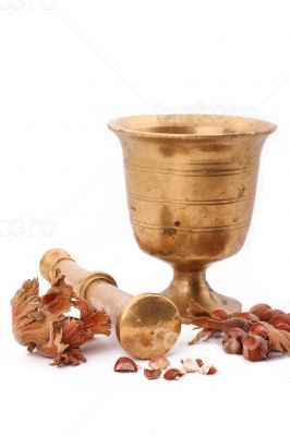 The Hazelnut and in the leaf old metal nutcracker