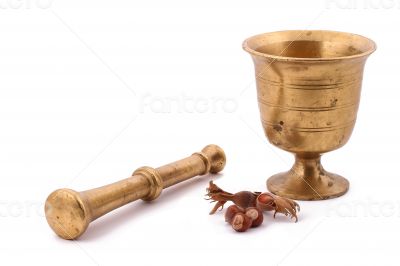 The Hazelnut and in the leaf old metal nutcracker