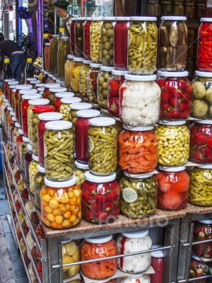 Glass jars with a tinned pickle