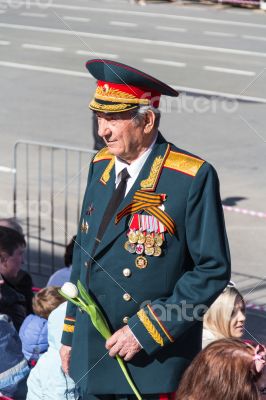Russian veteran at the parade on annual VictoryDay
