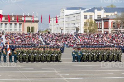 Russian soldiers march at the parade