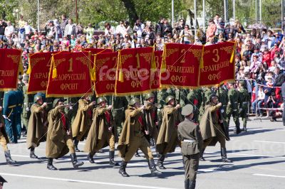 Russian soldiers march at the parade