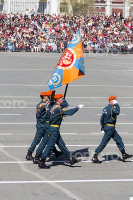 Russian soldiers march at the parade