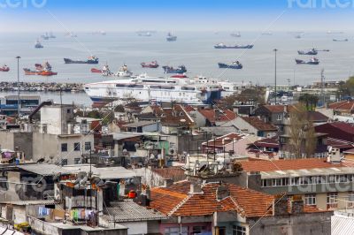 Istanbul, Turkey. A view of houses on the bank of the Bosphorus