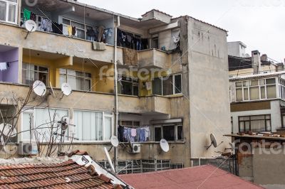 Istanbul, Turkey. A view of houses on the bank of the Bosphorus