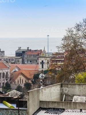 Istanbul, Turkey. A view of houses on the bank of the Bosphorus