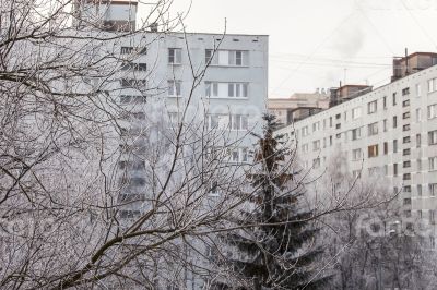 View from the window on the winter city 