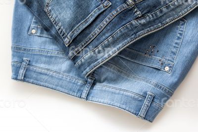 Jeans of indigo color on a show-window of shop