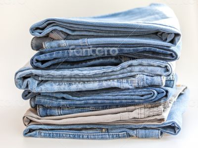 Jeans of indigo color on a show-window of shop