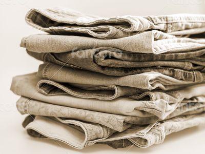 Jeans of indigo color on a show-window of shop