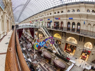 Moscow GUM shop trading floor of by fisheye view