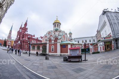 Moscow, Russia. Kazan Cathedral of by fisheye view