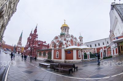 Moscow, Russia. Kazan Cathedral by fisheye