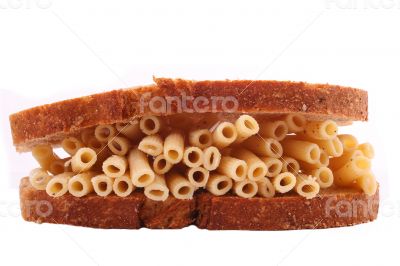 The pasta from bread on the white background