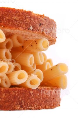 The pasta from bread on the white background