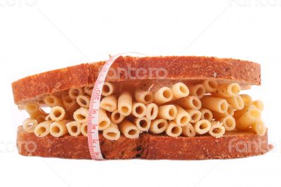 The pasta from bread on the white background