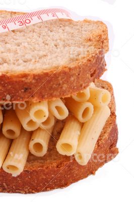 The pasta from bread on the white background