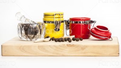 Black pepper and containers for spices