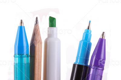 The Pen and Pencil on the White Background