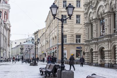 Moscow, Nikolskaya Street in the winter