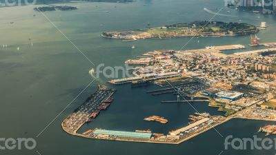 Aerial view of the shores of Brooklyn Borough, New York