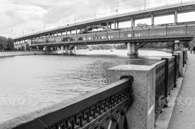 Moscow. River embankment Moscow. Metro bridge