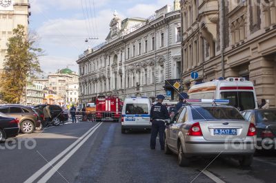 Moscow, Firefighters work at the city street