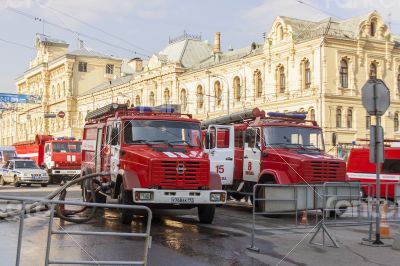 Moscow, Firefighters work at the city street