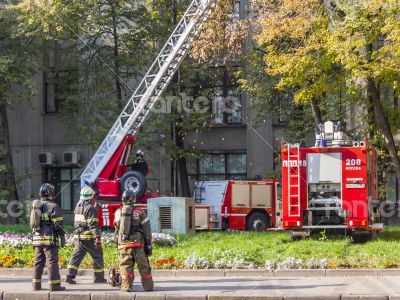 Moscow, Firefighters work at the city street