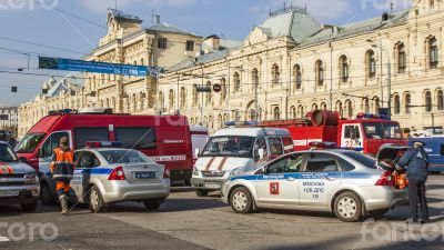 Moscow, Firefighters work at the city street