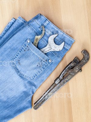 Blue jeans and vintage sanitary tools