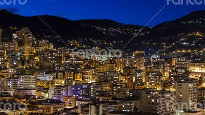 Monaco,  residential areas and port in the night