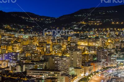 Monaco,  residential areas and port in the night