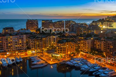 Monaco,  residential areas and port in the night