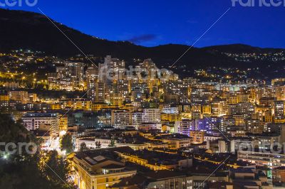Monaco,  residential areas and port in the night