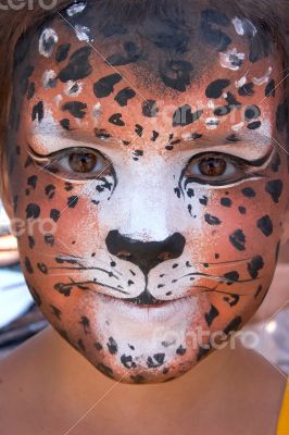 girl kid face with painted panther