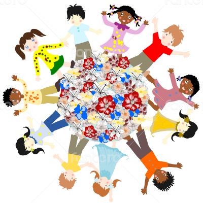 Happy children of different races around the world