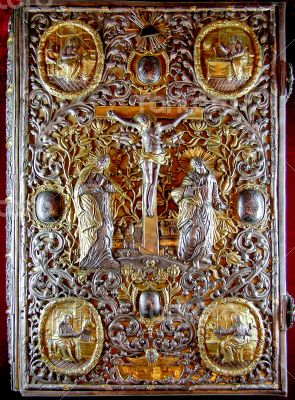 rich golden cover of Orthodox Gospel or Bible