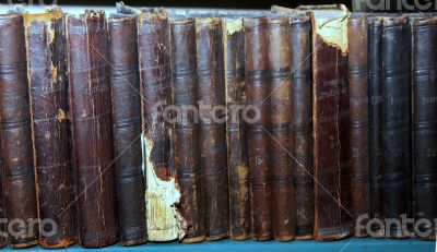 Row of old books cover spines