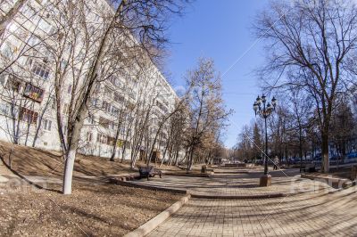 Pushkino, Russia. City spring landscape, fisheye view