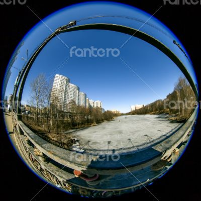 Pushkino, Russia. City spring landscape, fisheye view