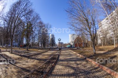 Pushkino, Russia. City spring landscape, fisheye view