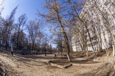 Pushkino, Russia. City spring landscape, fisheye view