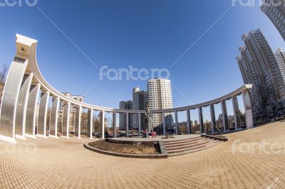 Pushkino, Russia. City spring landscape, fisheye view